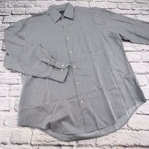 Johnston & Murphy Shirt Mens XL Blue White Brown Striped Button Down Easy Care
